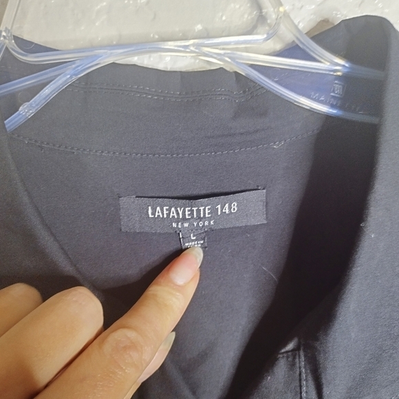 Lafayette 148 new York button down business casual tunic blouse black sz L - Picture 6 of 8